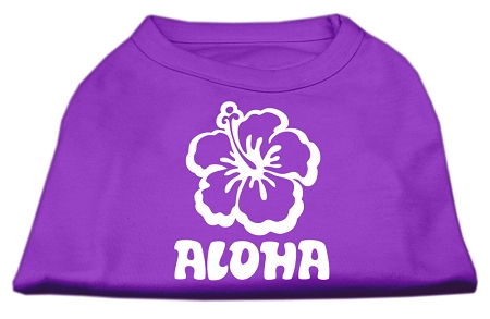 Aloha Flower Screen Print Shirt Purple XS